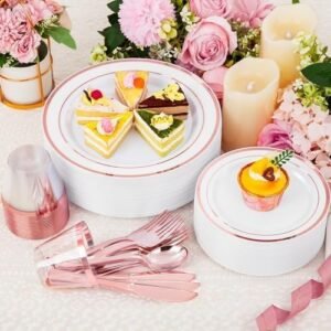 WELLIFE 300 PCS Rose Gold Dinnerware Set for 50 Guests