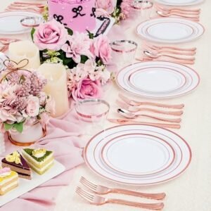 WELLIFE 300 PCS Rose Gold Dinnerware Set for 50 Guests