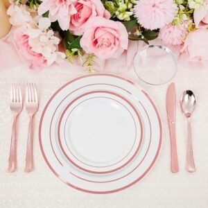WELLIFE 300 PCS Rose Gold Dinnerware Set for 50 Guests