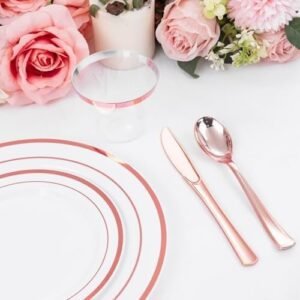WELLIFE 300 PCS Rose Gold Dinnerware Set for 50 Guests