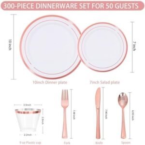 WELLIFE 300 PCS Rose Gold Dinnerware Set for 50 Guests